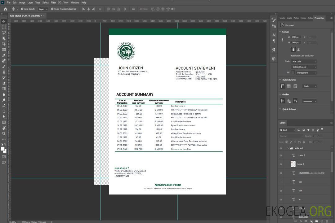 Relevé bancaire de la Banque agricole du Soudan du Soudan template Relevé bancaire de la Banque agricole du Soudan du Soudan template